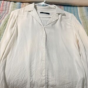 Quince Cream Collared Button-Down Blouse